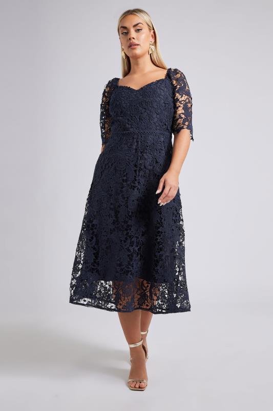 YOURS LONDON Curve Navy Blue Crochet Lace Dress | Yours Clothing 3