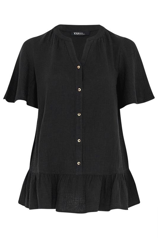 YOURS Plus Size Black Cheesecloth Button Through Top | Yours Clothing 5