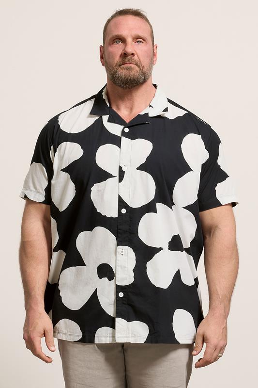 BadRhino Big & Tall Black Flower Poplin Shirt