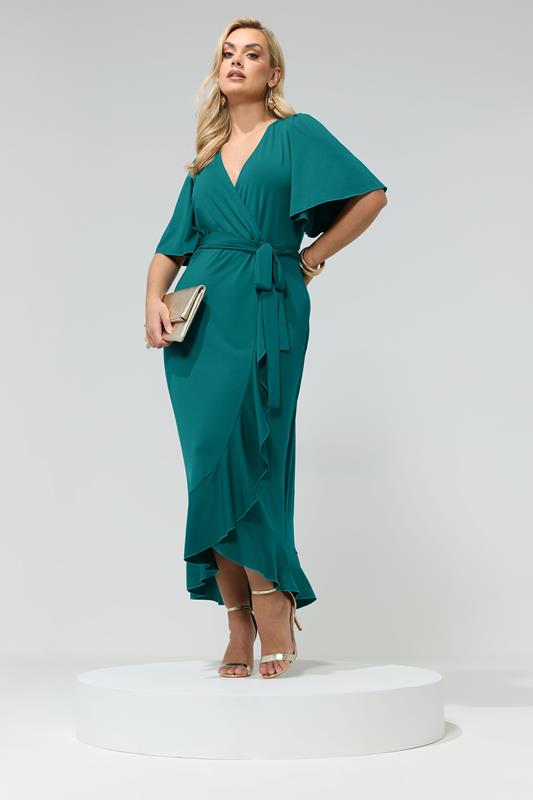 YOURS LONDON Curve Green Short Sleeve Ruffle Wrap Maxi Dress