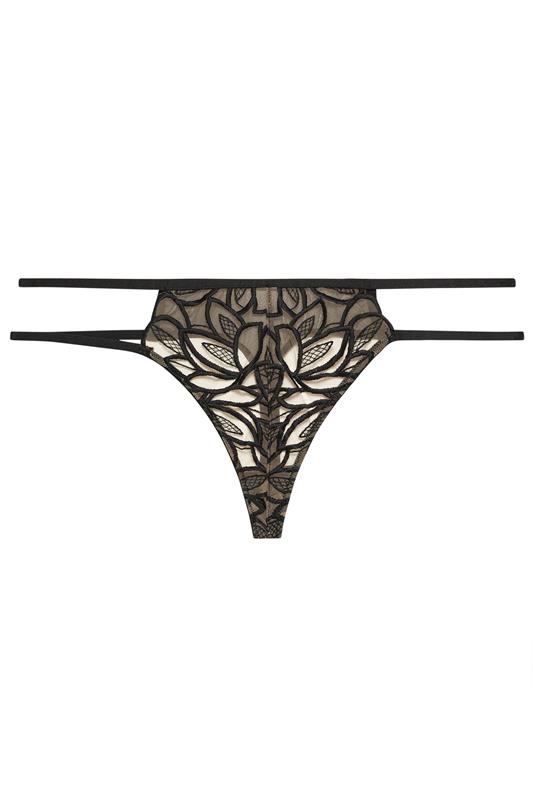 PLAYFUL PROMISES Plus Size Black Strap Mesh Embroidered Thong | Yours Clothing 6