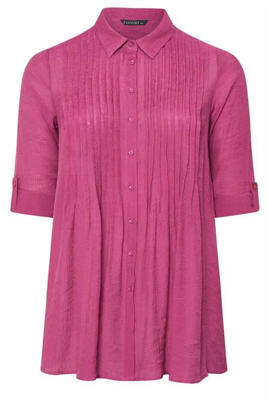 EVANS Plus Size Pink Pintuck Tab Sleeve Shirt | Evans 6
