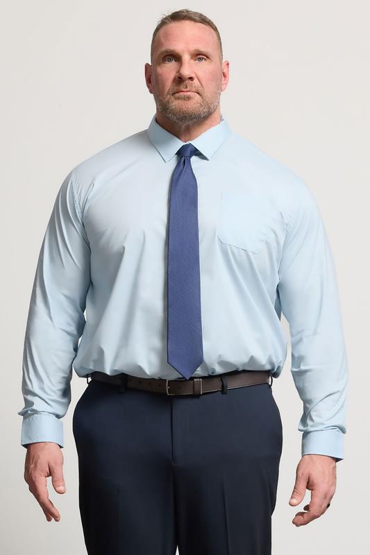 D555 Big & Tall Sky Blue Long Sleeve Non Iron Stretch Shirt