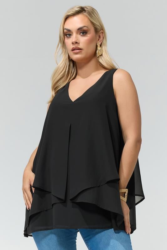 YOURS LONDON Curve Black Sleeveless Layered Blouse