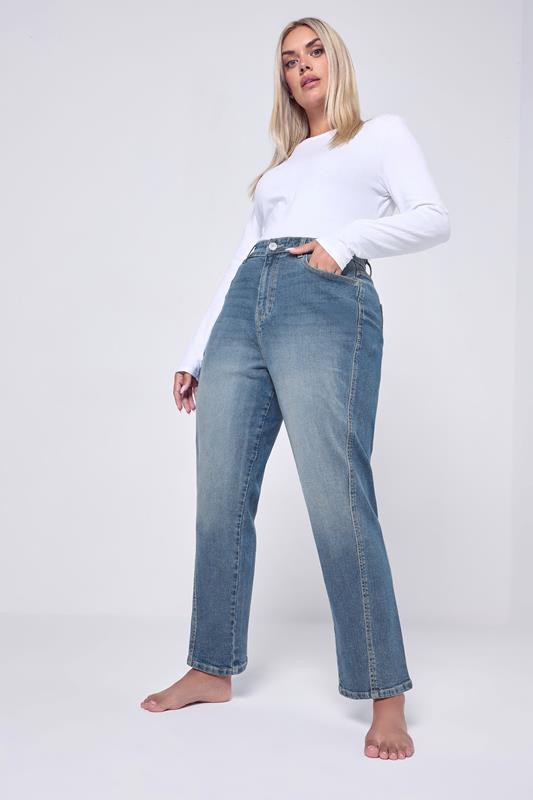 YOURS Curve Mid Blue Barrel Leg Jeans