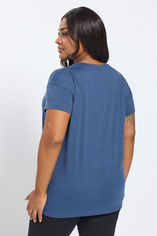YOURS Plus Size Blue Daisy Embellished Graphic T-Shirt | Yours Clothing 2