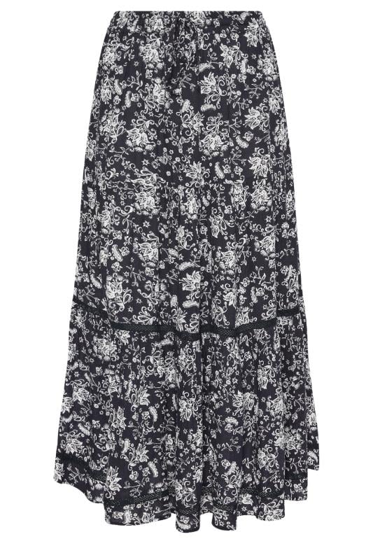 M&Co Petite Black & White Damask Print Tiered Maxi Skirt | M&Co 5