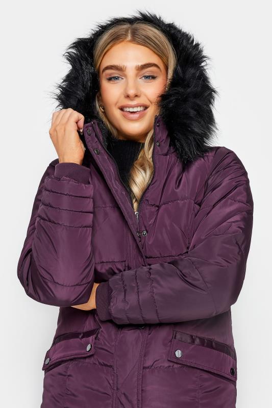 M&Co Purple Faux Fur Trim Padded Coat | M&Co 5