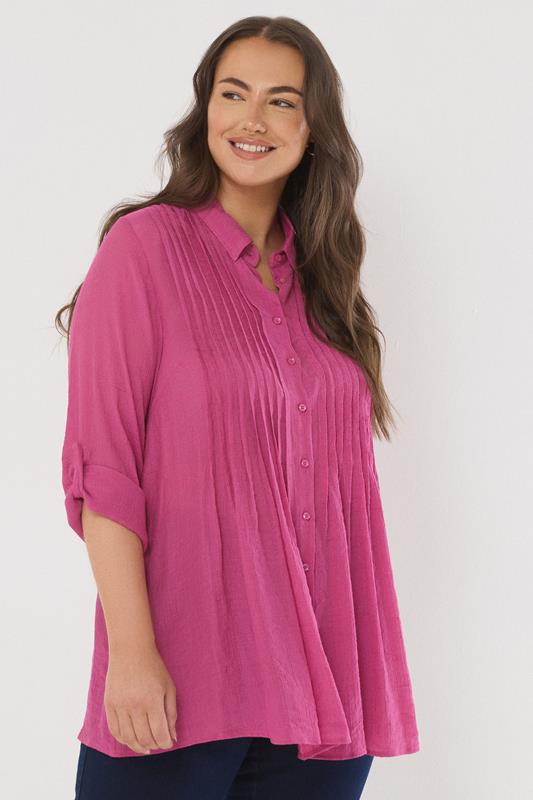 EVANS Plus Size Pink Pintuck Tab Sleeve Shirt | Evans 1