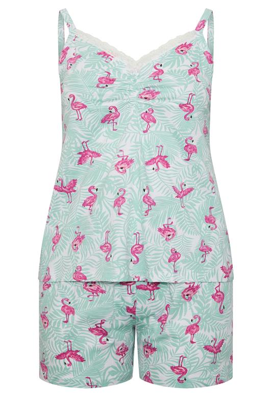 YOURS Plus Size Green Flamingo Print Pyjama Set | Yours Clothing 5