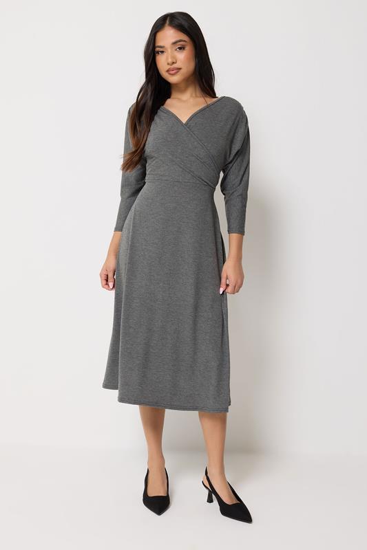 PixieGirl Petite Women's Charcoal Grey Wrap Midi Dress | PixieGirl 1