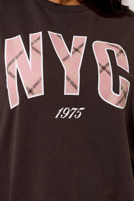 YOURS Plus Size Chocolate Brown 'NYC' Check Sweatshirt | Yours Clothing 4