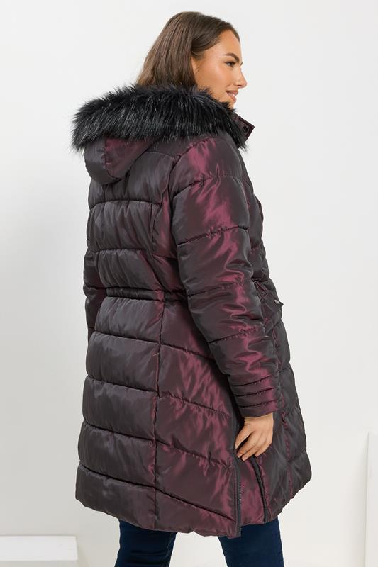 BUMP IT UP Maternity Plus Size Purple Panelled Puffer Midi Coat | Yours Clothing 2
