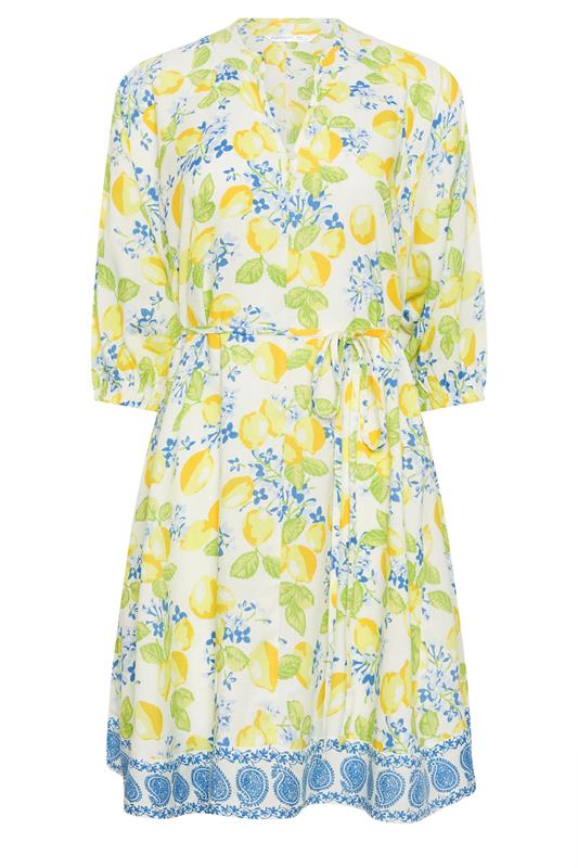 PixieGirl Petite Women's White Lemon Print Shirt Mini Dress | PixieGirl 5