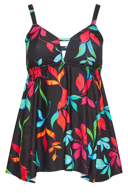 YOURS Plus Size Black Floral Print Hanky Hem Tankini Top | Yours Clothing 6