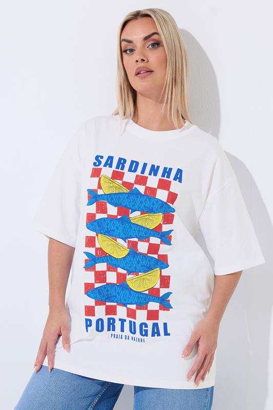 LIMITED COLLECTION Plus Size White 'Sardinia' Fish Graphic T-Shirt | Yours Clothing 1