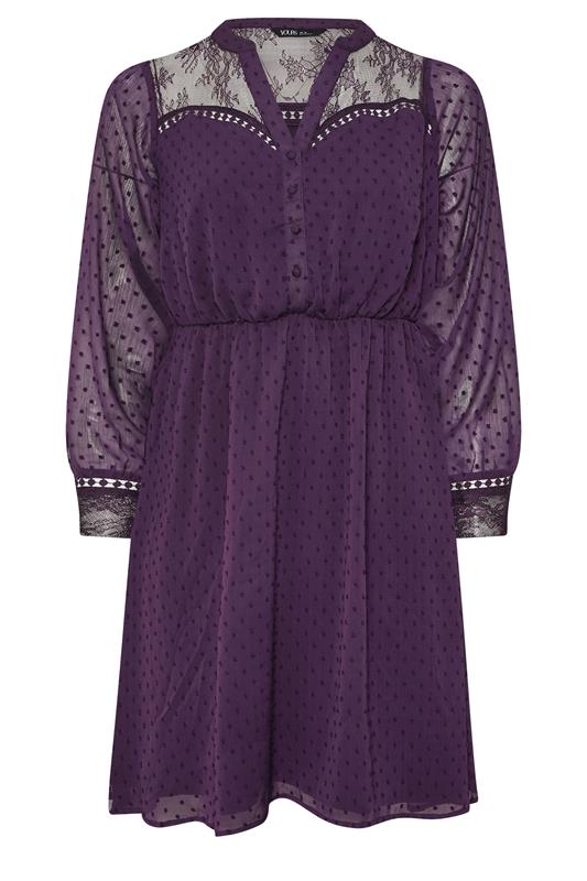YOURS Plus Size Purple Lace Dobby Midi Dress | Yours Clothing 5