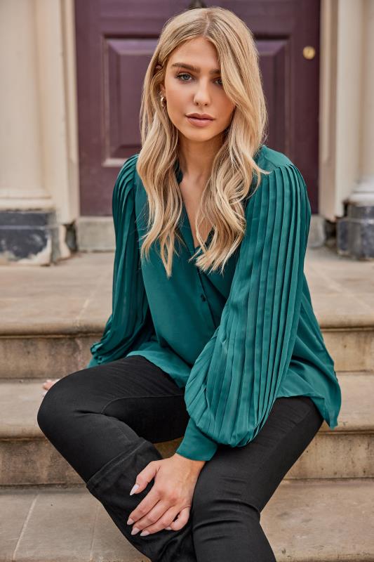 Women's  M&Co Green Pleat Sleeve Shirt