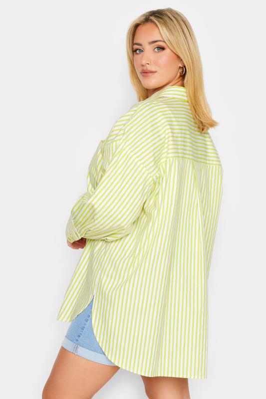 YOURS Plus Size Lime Green Stripe Poplin Oversized Shirt| Yours Clothing 4