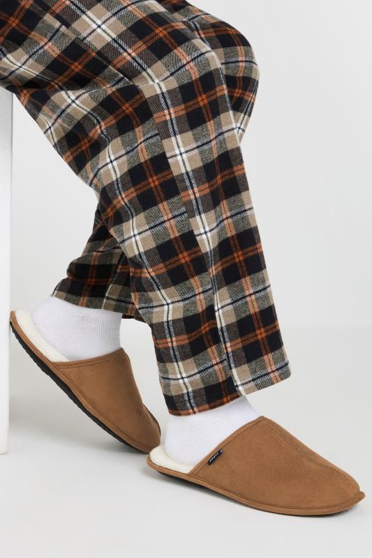 FARAH Tan Brown Faux Fur Lined Mule Slippers