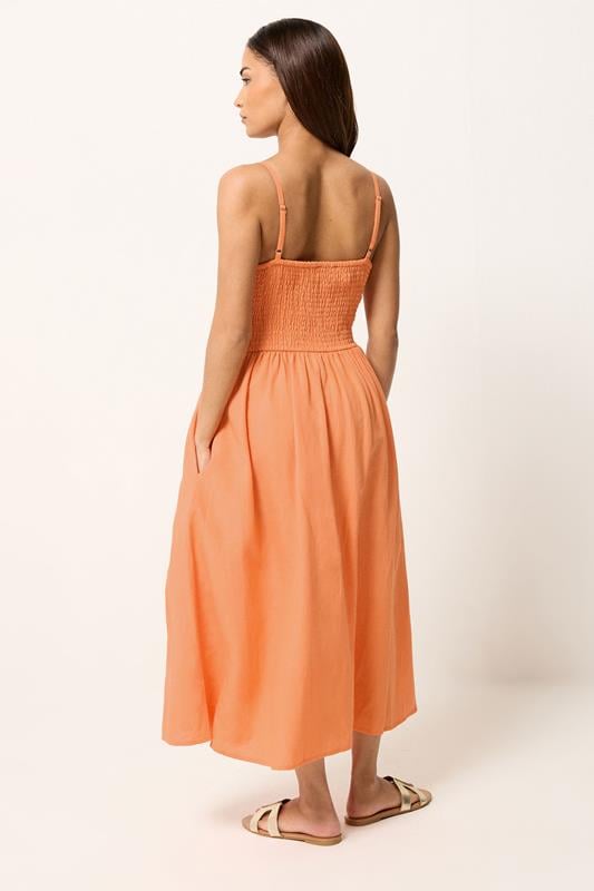 PixieGirl Petite Women's Orange Linen Strappy Midi Dress | PixieGirl 4