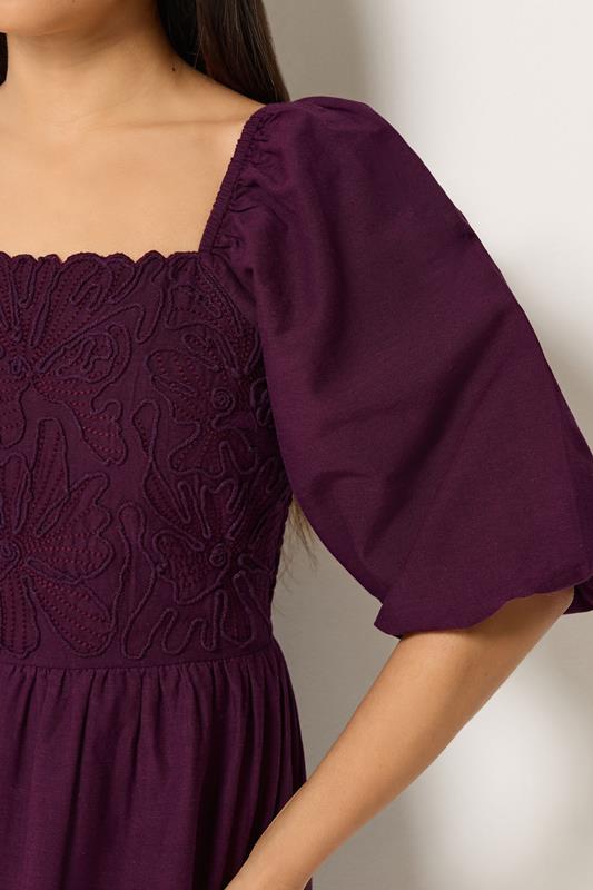 M&Co Petite Berry Purple Short Sleeve Embroidered Trim Maxi Dress | M&Co 4