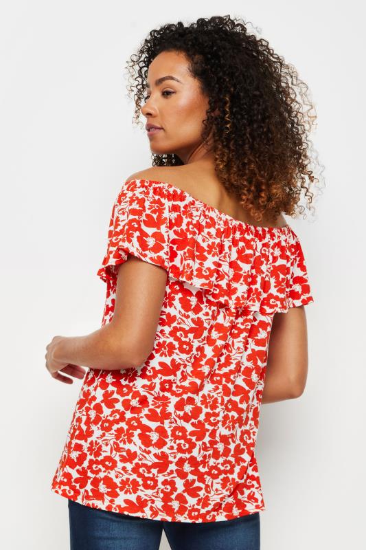 M&Co Red & Ivory Flower Printed Bardot Top | M&Co 3