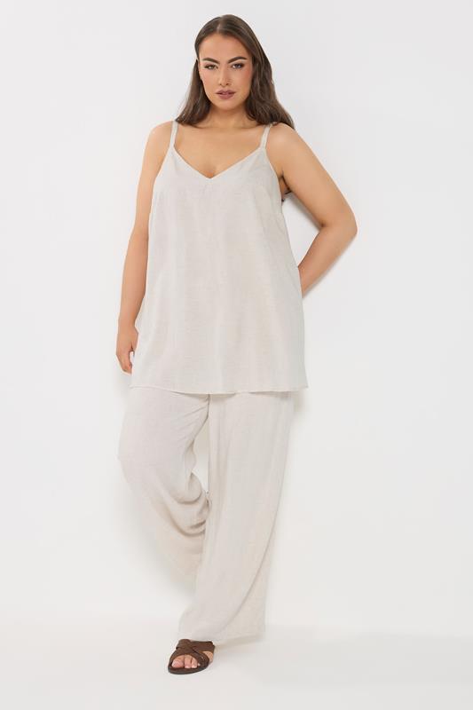 YOURS Plus Size  Natural Brown Linen Vest Top | Yours Clothing 1