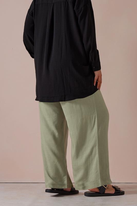 YOURS Plus Size Olive Green Linen Tie Front Trousers | Yours Clothing 4