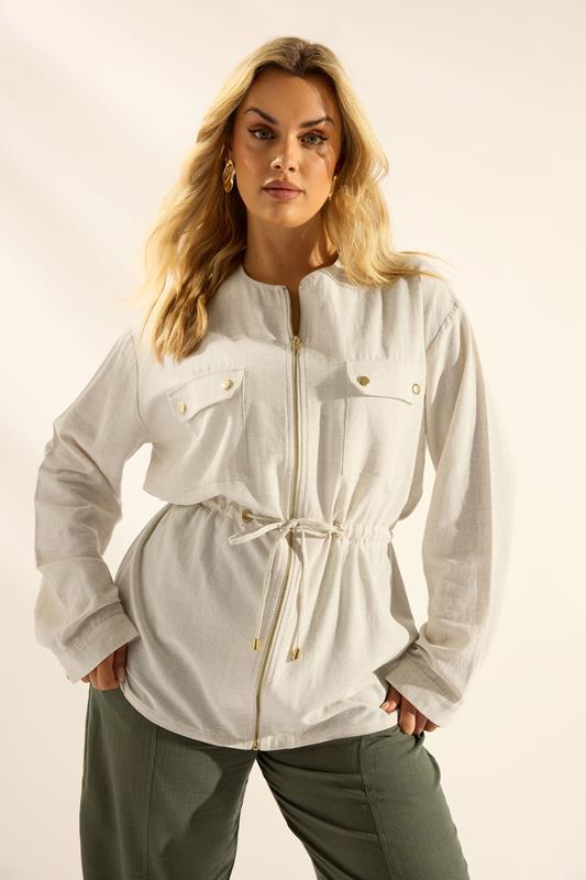 YOURS Curve Natural Brown Linen Shacket