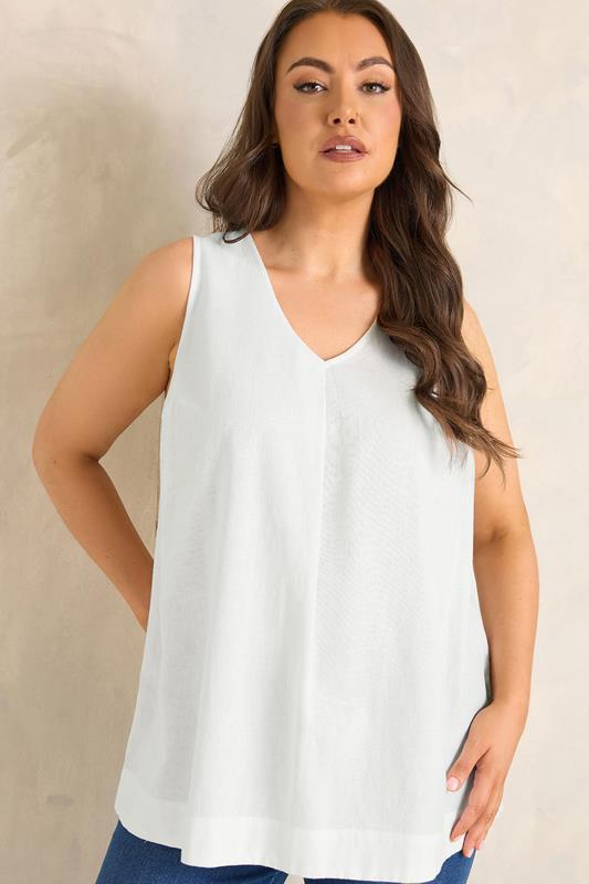 EVANS Curve White Linen Vest Top