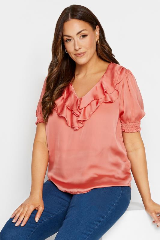M&Co Coral Pink Frill Front Blouse | M&Co 1