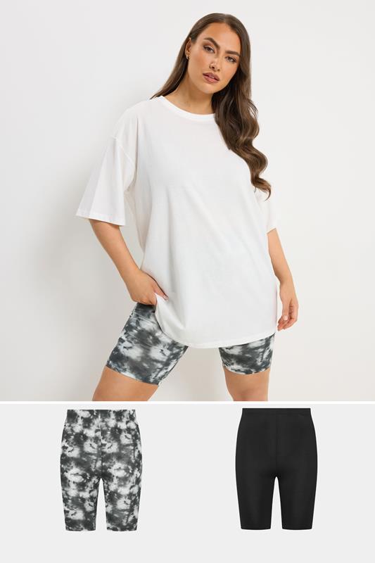 YOURSET 2 PACK Plus Size Black Tie Dye Cycling Shorts | Yours Clothing 1