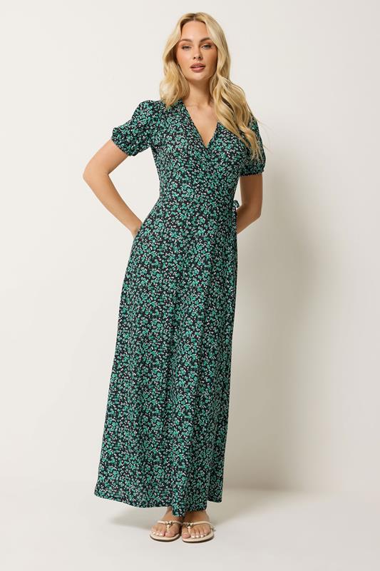 M&Co Teal Green Ditsy Floral Print Wrap Dress | M&Co 1