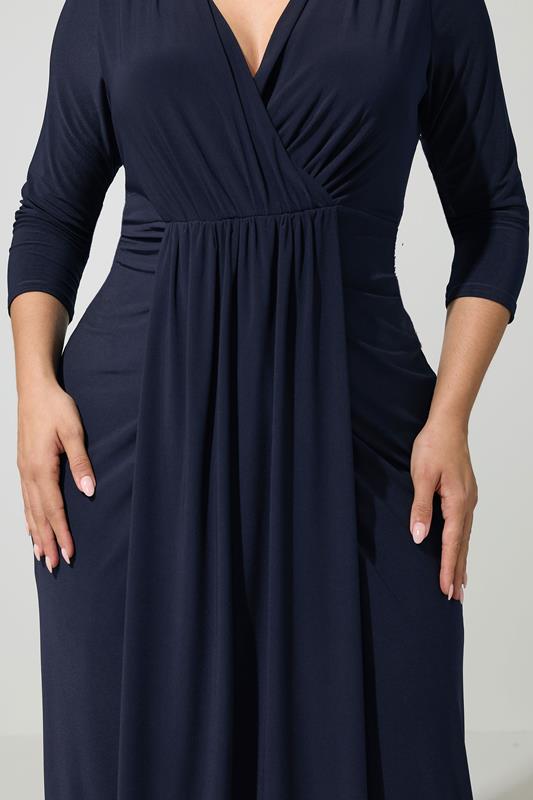 YOURS LONDON Plus Size Navy Blue Maxi Drape Dress | Yours Clothing 4