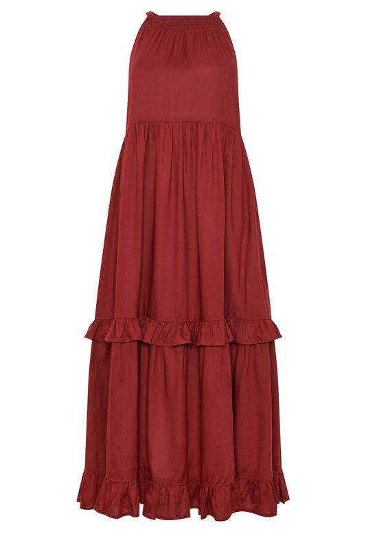 PixieGirl Petite Women's Red Halter Neck Tiered Maxi Dress | PixieGirl 5