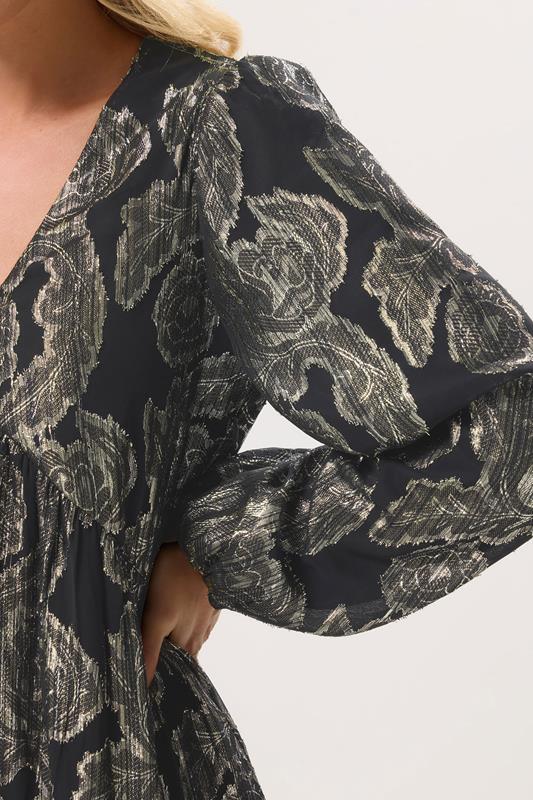 PixieGirl Petite Women's Black Jacquard Floral Smock Dress | PixieGirl 5