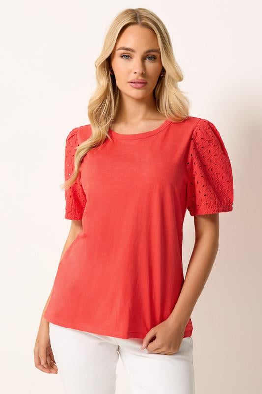  M&Co Cotton Broderie Cotton Puff Sleeve Top