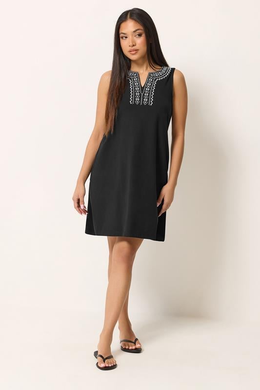 M&Co Petite Black Embroidered Neck Cotton Midi Dress | M&Co 2