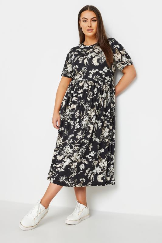 YOURS Plus Size Black Floral Print Midaxi Dress | Yours Clothing 1