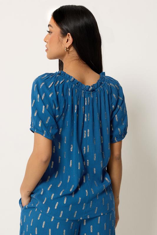 M&Co Petite Navy Blue Foil Scoop Neck Top | M&Co 4