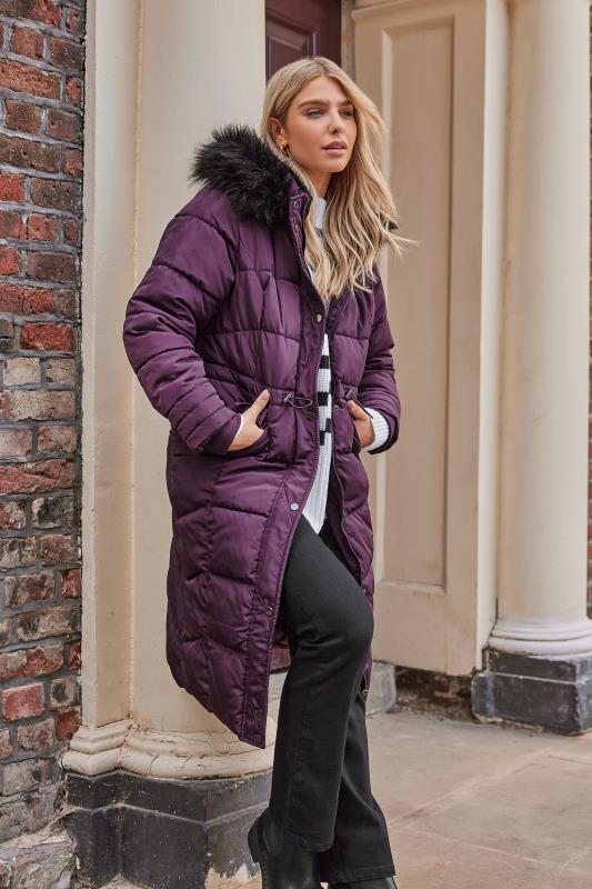 Women's  M&Co Purple Faux Fur Trim Padded Coat