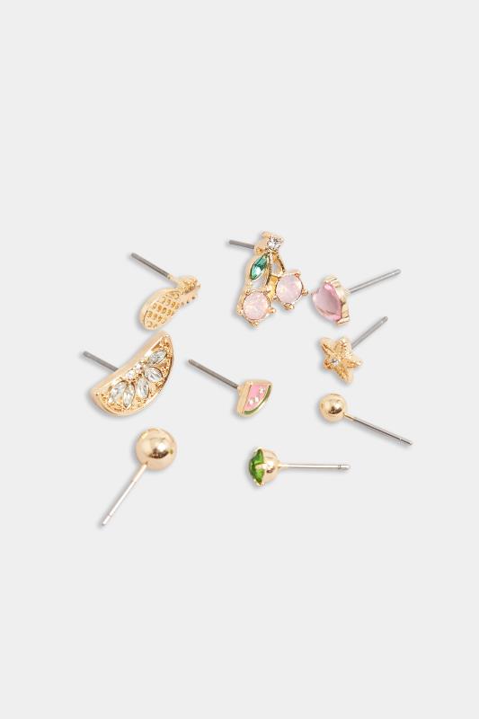 9 PACK Gold Fruit Mixed Stud Earrings Set | Yours Clothing  4