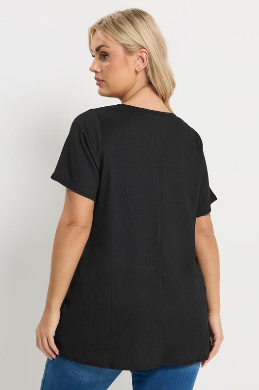 YOURS Plus Size Black Textured Keyhole Detail Top | Yours Clothing 2