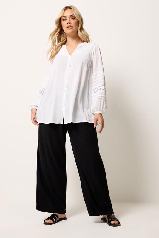 YOURS Plus Size White Notch Neck Crochet Blouse | Yours Clothing 1