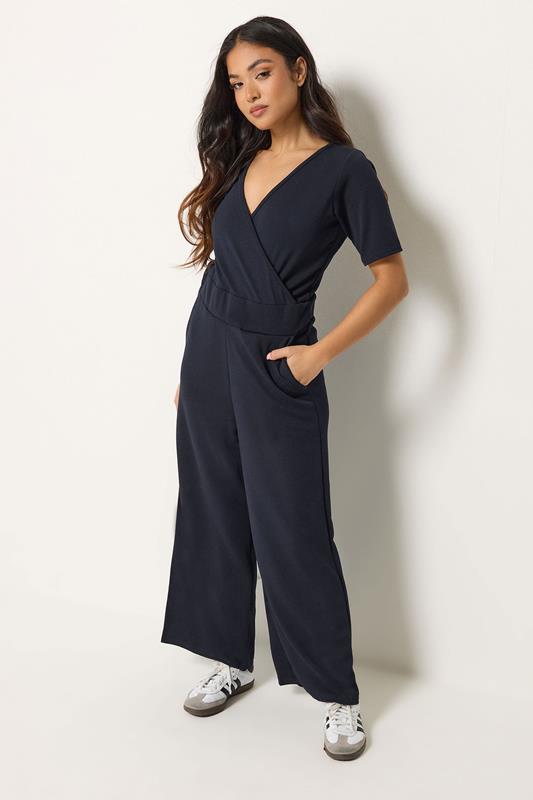PixieGirl Petite Navy Blue Short Sleeve Wide Leg Jumpsuit