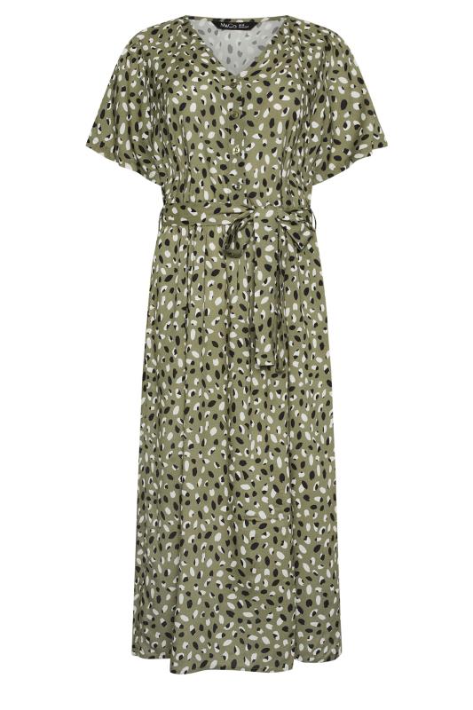 M&Co Khaki Green Spot Print Half Placket Dress | M&Co 5