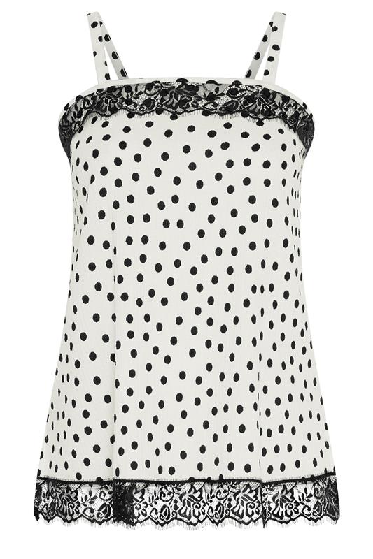 YOURS Plus Size White Polka Dot Lace Trim Vest Top | Yours Clothing 5