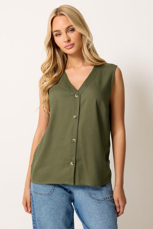 M&Co Khaki Green Sleeveless Button Through Top