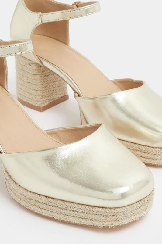 Gold Espadrille Platform Block Heels In Extra Wide EEE Fit | Yours Clothing 5